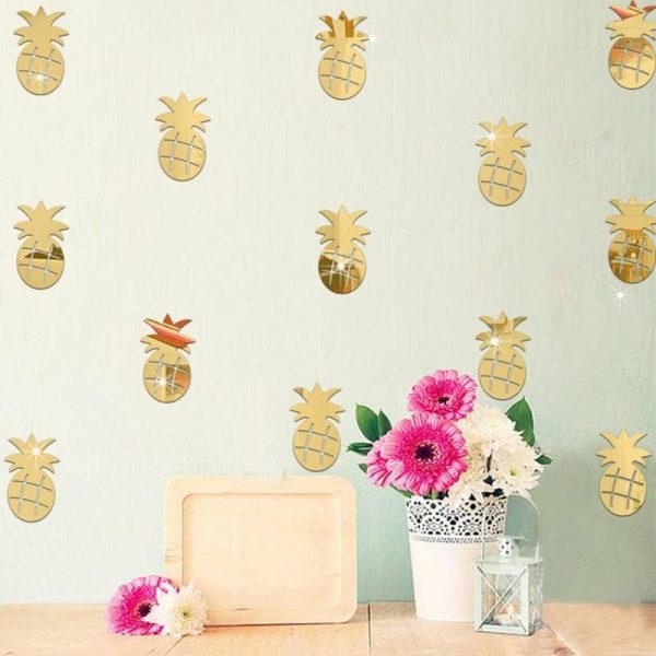 Wall Stickers |   12Pcs/Set Cute Pineapple Mirror Acrylic Wall Stickers Decal Children Room Decor Wall Stickers gold