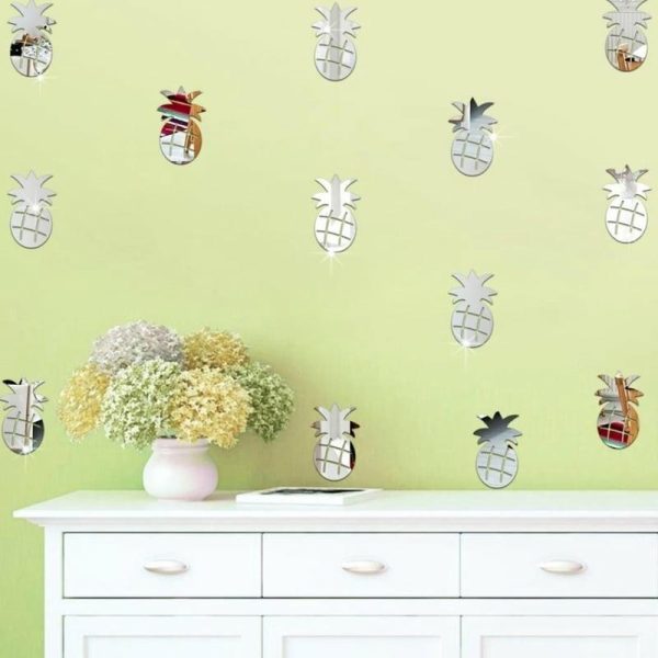 Wall Stickers |   12Pcs/Set Cute Pineapple Mirror Acrylic Wall Stickers Decal Children Room Decor Wall Stickers gold