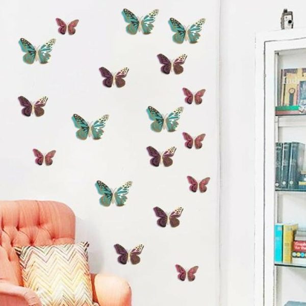 Wall Stickers |   12Pcs/Set Wall Stickers Double-Layered Removable Paper Artistic Wall Glitter Butterfly Wall Stickers blue