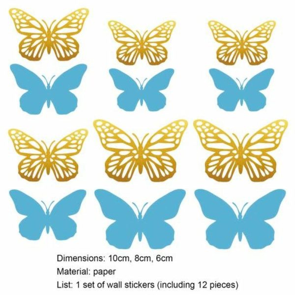 Wall Stickers |   12Pcs/Set Wall Stickers Double-Layered Removable Paper Artistic Wall Glitter Butterfly Wall Stickers blue