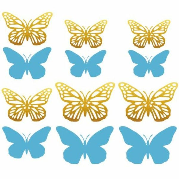 Wall Stickers |   12Pcs/Set Wall Stickers Double-Layered Removable Paper Artistic Wall Glitter Butterfly Wall Stickers blue