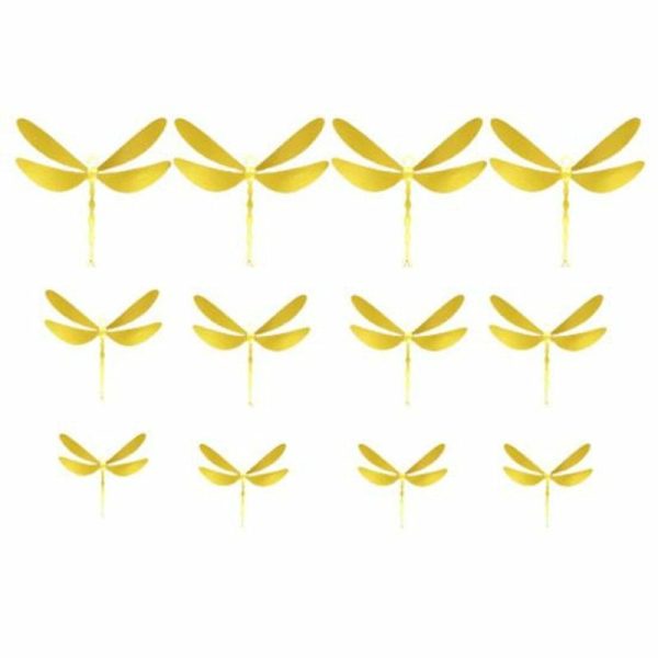 Wall Stickers |   12Pcs/Set Wall Stickers Dragonfly Pattern Removable Paper Diy Tv Background Wall Stickers golden