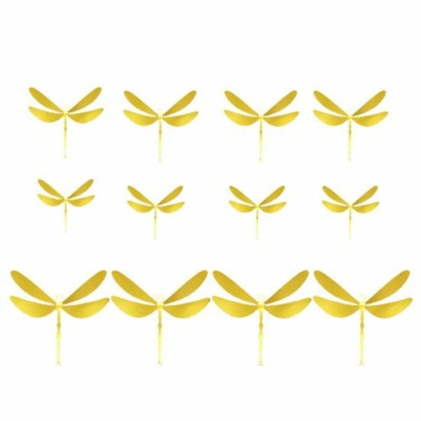 Wall Stickers |   12Pcs/Set Wall Stickers Dragonfly Pattern Removable Paper Diy Tv Background Wall Stickers golden