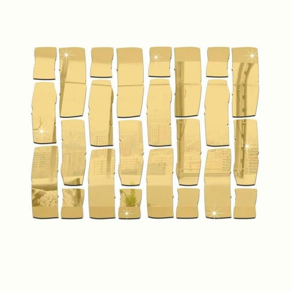 Wall Stickers |   24Pcs Removable Mirror Brick Wall Sticker Decal Self Adhesive Home Room Art Decor Wall Stickers gold