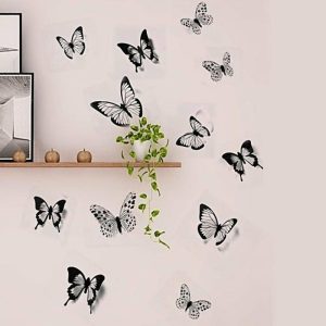 Wall Stickers |   24Pcs Wall Stickers Self-Adhesive Diy Art Decor Removable 3D Butterflies Black Wall Stickers Wall Stickers black white