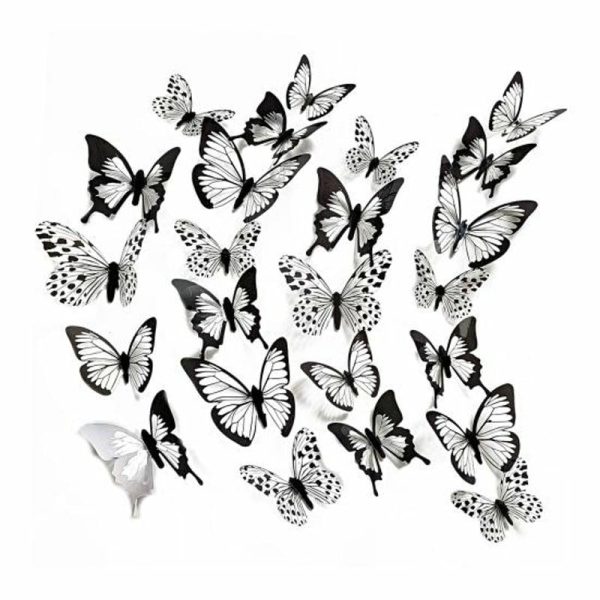 Wall Stickers |   24Pcs Wall Stickers Self-Adhesive Diy Art Decor Removable 3D Butterflies Black Wall Stickers Wall Stickers black white