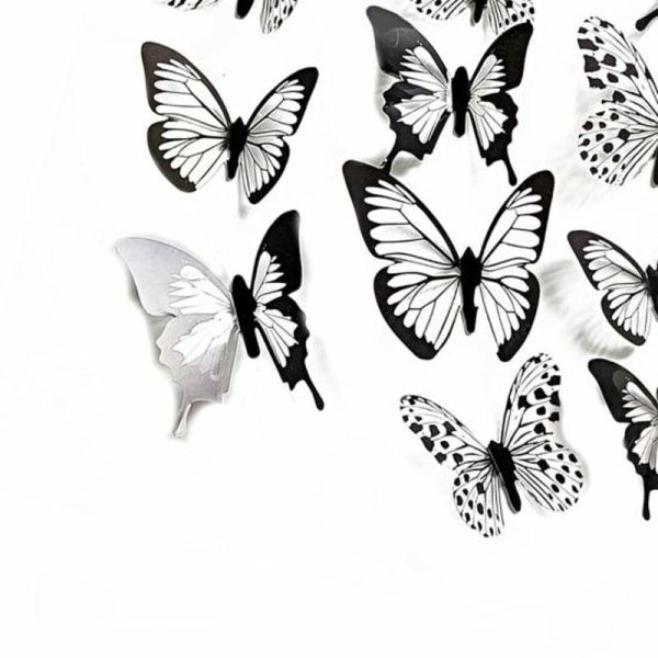 Wall Stickers |   24Pcs Wall Stickers Self-Adhesive Diy Art Decor Removable 3D Butterflies Black Wall Stickers Wall Stickers black white