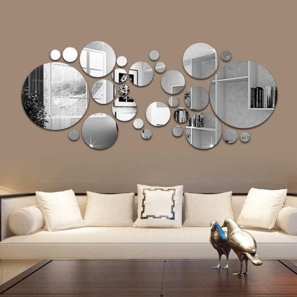 Wall Stickers |   26Pcs 3D Round Mirror Wall Sticker Diy Tv Background Bathroom Bedroom Stickers Home Decor Wall Stickers gold