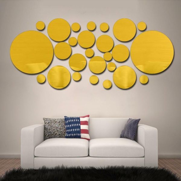 Wall Stickers |   26Pcs 3D Round Mirror Wall Sticker Diy Tv Background Bathroom Bedroom Stickers Home Decor Wall Stickers gold