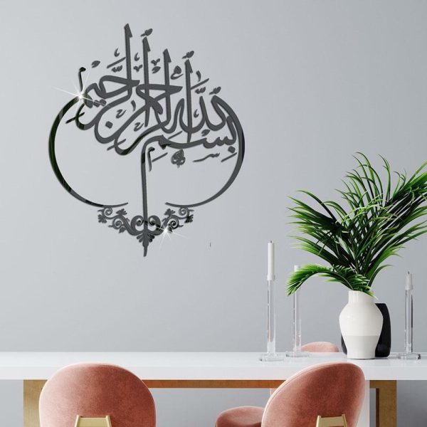 Wall Stickers |   3D Acrylic Mirror Wall Decoration Sticker Islamic Muslim Scripture Calligraphy Muslim Wall Art Quotes Home Decor Mural Wall Stickers black