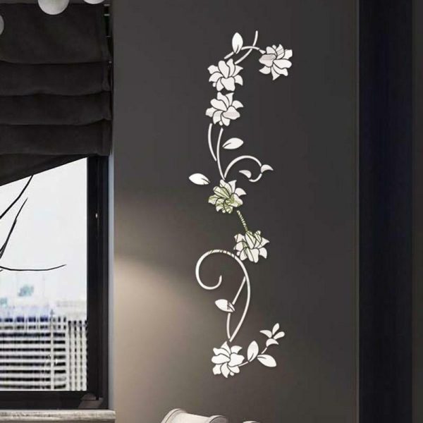 Wall Stickers |   3D Diy Flower Shape Acrylic Wall Sticker Modern Stickers Decoration(Black,Gold,Silver) Wall Stickers black