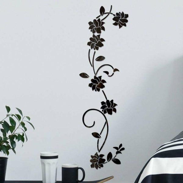 Wall Stickers |   3D Diy Flower Shape Acrylic Wall Sticker Modern Stickers Decoration(Black,Gold,Silver) Wall Stickers black