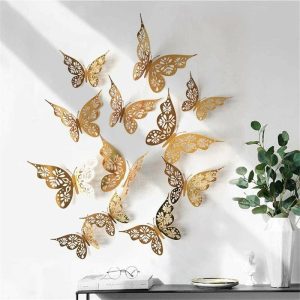 Wall Stickers |   3D Hollow Butterfly Wall Stickers Home Decor Cardboard Butterfly Wall Stickers Wall Stickers gold