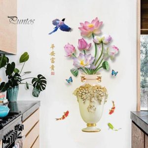 Wall Stickers |   3D Large Vase Wall Sticker Lotus Flower Decal Self-Adhesive Strong Stickiness Waterproof Pvc Sticker Wall Art Decoration Wall Stickers Wall Stickers