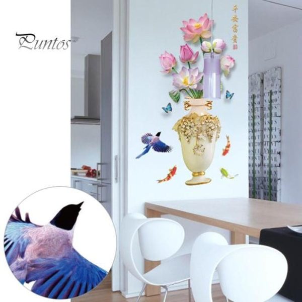 Wall Stickers |   3D Large Vase Wall Sticker Lotus Flower Decal Self-Adhesive Strong Stickiness Waterproof Pvc Sticker Wall Art Decoration Wall Stickers Wall Stickers