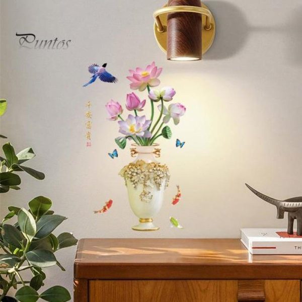 Wall Stickers |   3D Large Vase Wall Sticker Lotus Flower Decal Self-Adhesive Strong Stickiness Waterproof Pvc Sticker Wall Art Decoration Wall Stickers Wall Stickers