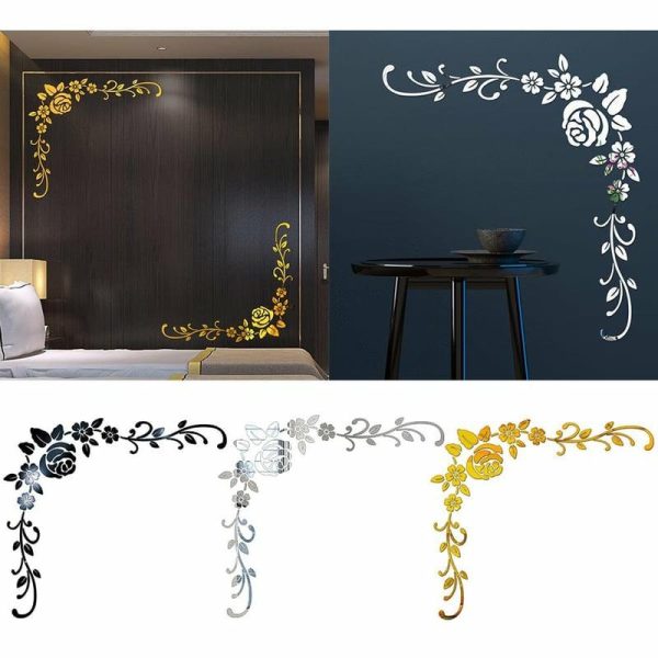 Wall Stickers |   3D Mirror Flower Removable Wall Sticker Art Acrylic Mural Decal Wall Home Decor Wall Stickers black