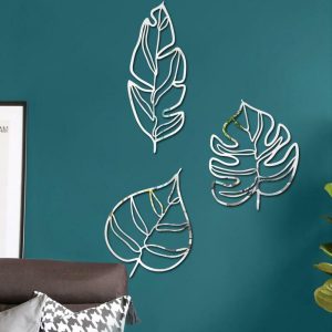 Wall Stickers |   3Pcs 3D Wall Stickers Hollow Mirror Leaf Sticker Wall Decals For Home Living Room Background Decor Wall Stickers black