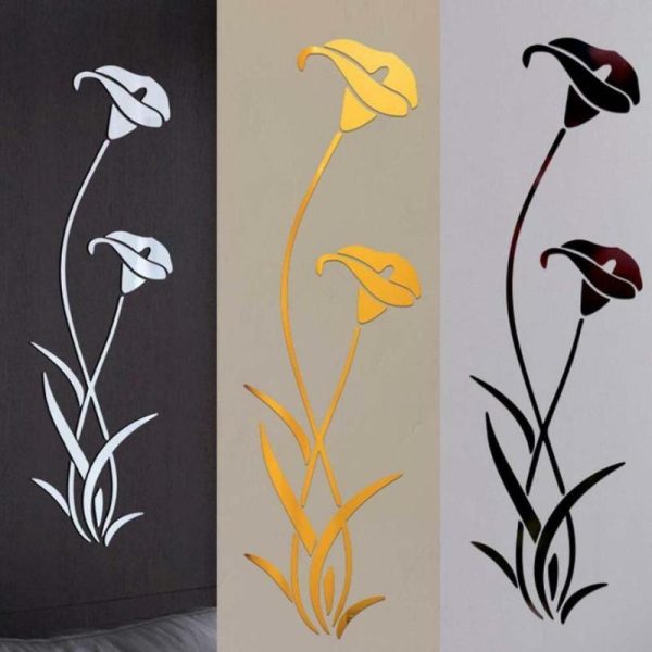 Wall Stickers |   Acrylic Mirror Wall Sticker Floret Flower 3D Diy Wall Decoration Wall Stickers Reflective Mirror Wallpaper For Home Decor High-Grade Accessories Wall Stickers black