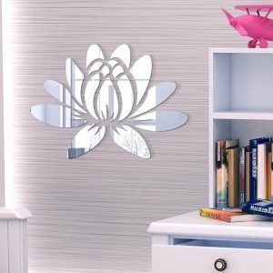 Wall Stickers |   Blooming Lotus Flower Acrylic Mirror Wall Sticker Set Diy Decal Home Mural Decor Wall Stickers gold