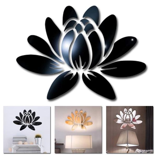 Wall Stickers |   Blooming Lotus Flower Acrylic Mirror Wall Sticker Set Diy Decal Home Mural Decor Wall Stickers gold