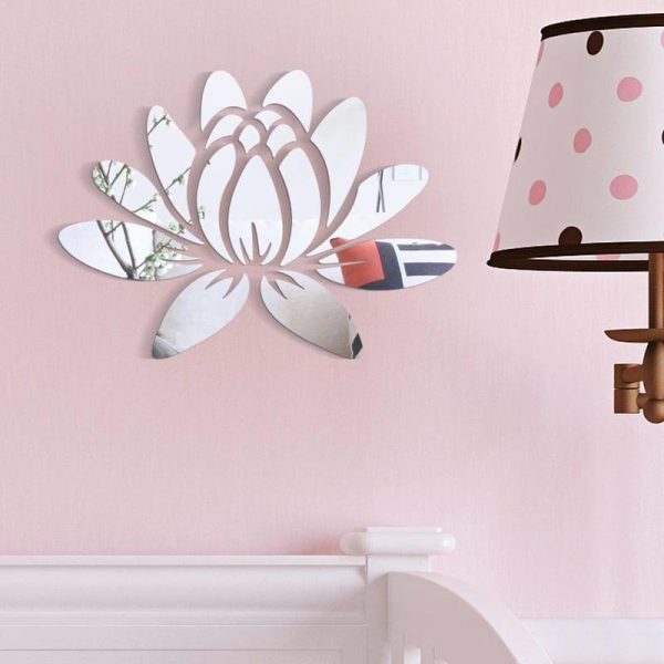 Wall Stickers |   Blooming Lotus Flower Acrylic Mirror Wall Sticker Set Diy Decal Home Mural Decor Wall Stickers gold