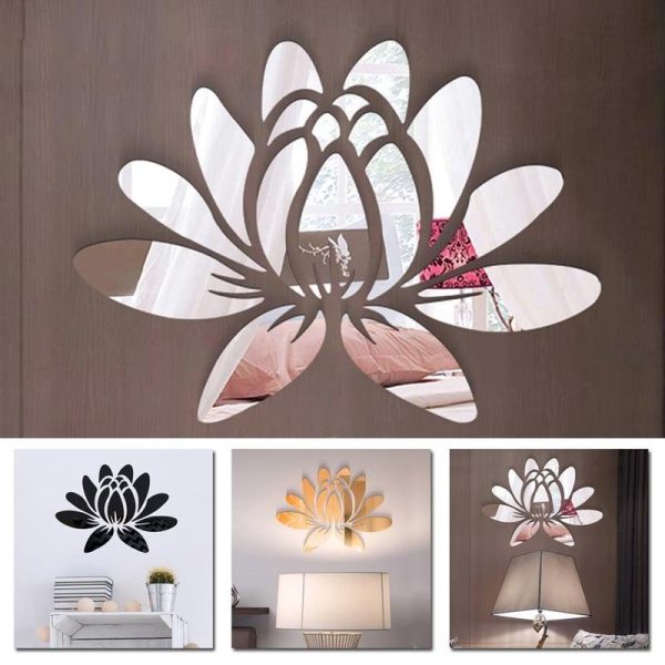 Wall Stickers |   Blooming Lotus Flower Acrylic Mirror Wall Sticker Set Diy Decal Home Mural Decor Wall Stickers gold