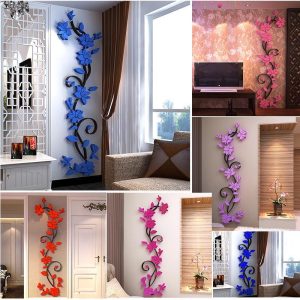 Wall Stickers |   Colorful Rose Flower 3D Removable Acrylic Wall Sticker Wallpaper Beautiful Home Decor Wall Stickers blue