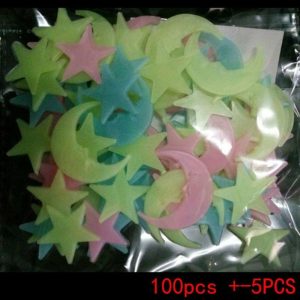 Wall Stickers |   (Great Home)100Pcs Luminous  Stars Moon 3D Fluorescent Stickers Home Decoration Wall Stickers as the picture