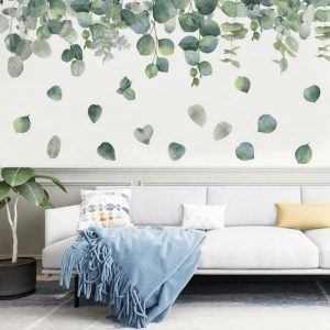 Wall Stickers |   Green Leaves Wall Stickers For Home Bedroom Living Room Tropical Plants Wall Sticker Vinyl Wall Decals Door Murals Wallpaper Wall Stickers green