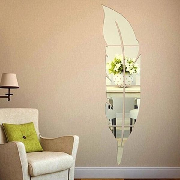 Wall Stickers |   Modern Removable Feather Diy Acrylic Mirror Wall Sticker Home Room Decoration Wall Stickers gold