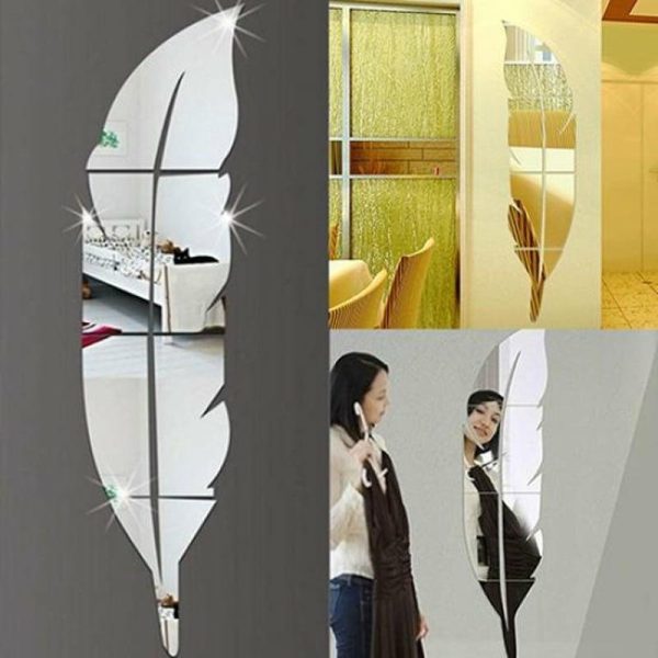 Wall Stickers |   Modern Removable Feather Diy Acrylic Mirror Wall Sticker Home Room Decoration Wall Stickers gold