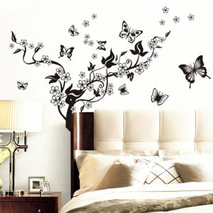 Wall Stickers |   (Nikita) Refrigerator Butterfly Flower Vine Stickers Wall Sticker Kitchen Furniture Decor Wall Stickers black