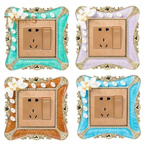 Wall Stickers |   Topmart Pearl Flower Switch Sticker Square Cover Wall Light Socket Home Bedroom Decor Wall Stickers blue