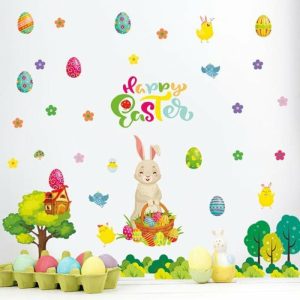 Wall Stickers |   Wall Sticker Removable Self-Adhesive Waterproof Decorative Pvc Happy Easter Egg Rabbit Pattern Window Cling Home Decor Wall Stickers Not specified