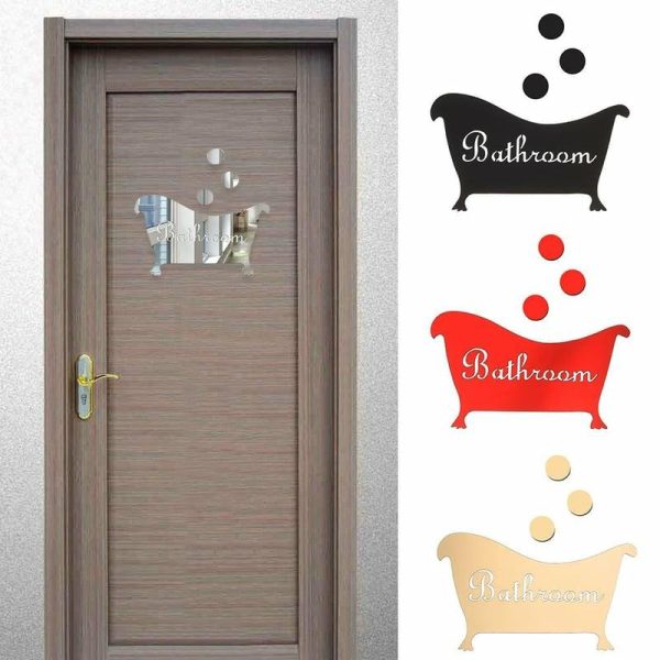 Wall Stickers |   Woman Bathtub Pattern Decals Bathroom Door Plate Mirror Surface Wall Sticker Washroom Entrance Sign Wall Stickers black