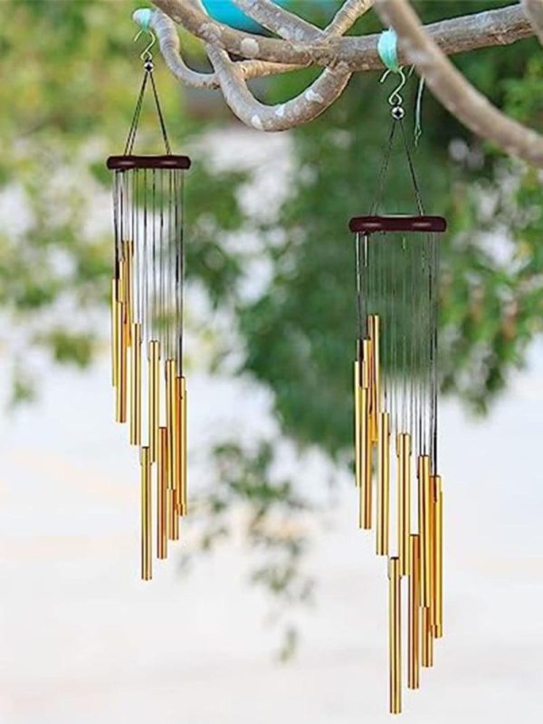 Wind Chimes & Hanging Decorations |   12 Tubes Wind Chimes For Outside 55Cm Gold Silver Pendant Aluminum Tube Metal Pipe Wind Chimes For Home Garden Patio Terrace Balcony Decoration Wind Chimes & Hanging Decorations gold