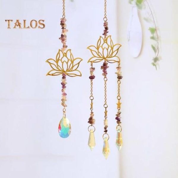 Wind Chimes & Hanging Decorations |   2Pcs/Set Hanging Sun Catcher Fine Workmanship Ornamental Lightweight Beautiful Sun Catcher Lotus Wind Chimes Hanging Pendant Wind Chimes & Hanging Decorations multicolor