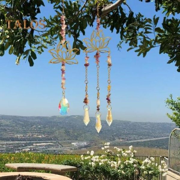 Wind Chimes & Hanging Decorations |   2Pcs/Set Hanging Sun Catcher Fine Workmanship Ornamental Lightweight Beautiful Sun Catcher Lotus Wind Chimes Hanging Pendant Wind Chimes & Hanging Decorations multicolor