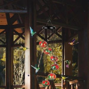 Wind Chimes & Hanging Decorations |   Charming Wind Chimes Hummingbird Feeders, Hummingbird Bird Feeders For Outdoors Hanging Ant And Bee Proof, Perfect Garden Decor For Outside Wind Chimes & Hanging Decorations blue