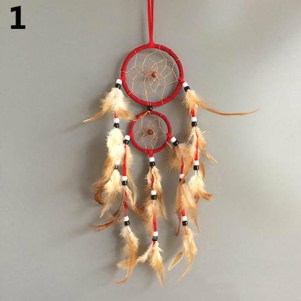 Wind Chimes & Hanging Decorations |   Double Circle Dream Catcher With Feathers Hanging Decoration Bedroom Ornament Wind Chimes & Hanging Decorations beige