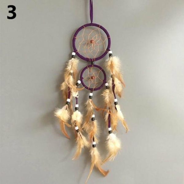 Wind Chimes & Hanging Decorations |   Double Circle Dream Catcher With Feathers Hanging Decoration Bedroom Ornament Wind Chimes & Hanging Decorations beige