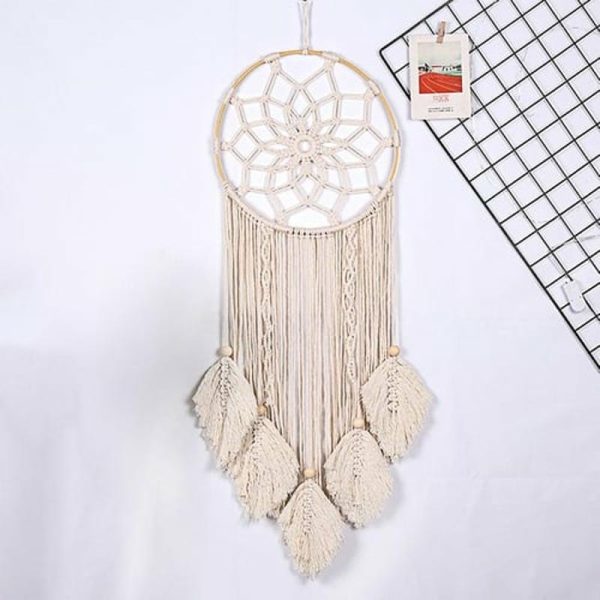 Wind Chimes & Hanging Decorations |   Dream Catchers Handmade Woven Dreamcatchers For Wall Hanging Decoration With Leaves Large Dream Wind Chimes & Hanging Decorations beige