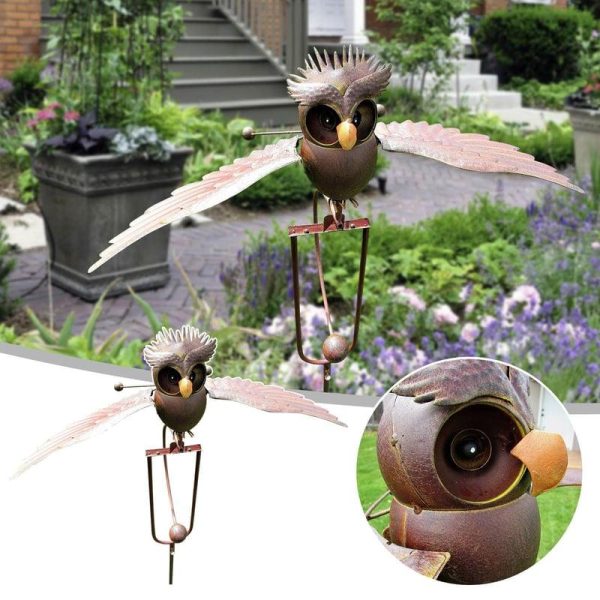 Wind Chimes & Hanging Decorations |   Flapping Metal Brown Gray Owl Yard Stake Rocking Wind Whirly-Gig Garden Art Wind Chimes & Hanging Decorations as the picture