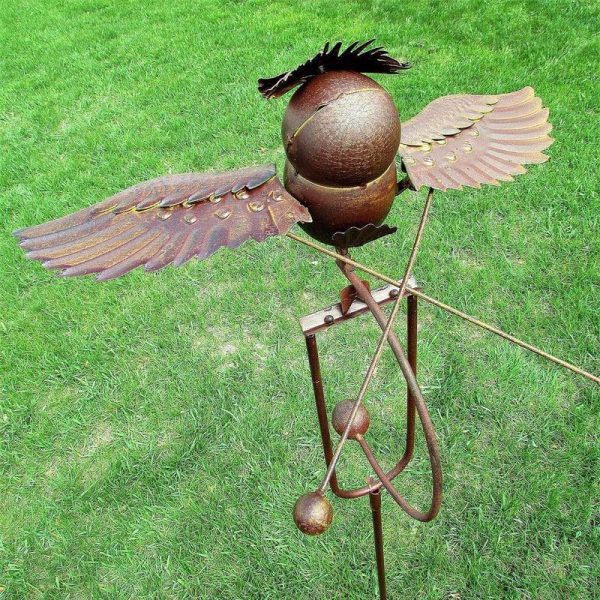 Wind Chimes & Hanging Decorations |   Flapping Metal Brown Gray Owl Yard Stake Rocking Wind Whirly-Gig Garden Art Wind Chimes & Hanging Decorations as the picture