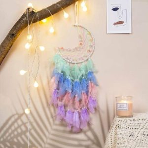 Wind Chimes & Hanging Decorations |   Handmade Moon Dream Catcher Perfect Wall Decor For Bedroom Living Room Office Feather Hanging Ornament For Home Decoration Wind Chimes & Hanging Decorations black