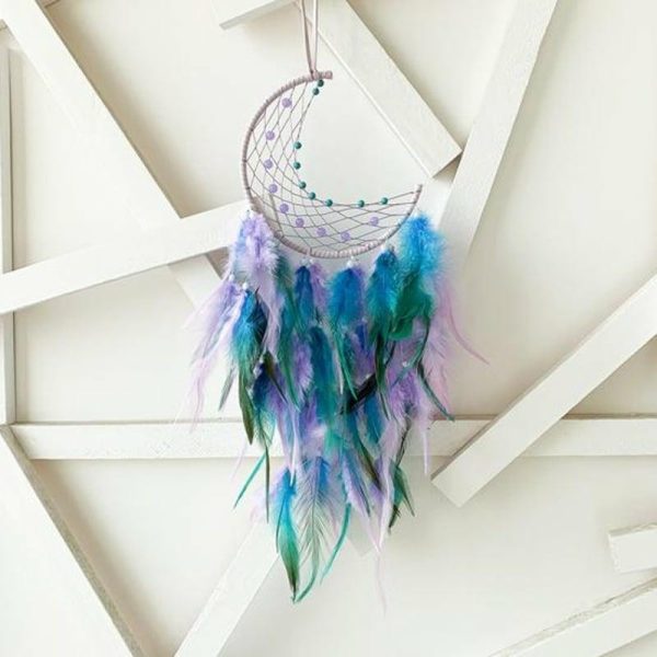 Wind Chimes & Hanging Decorations |   Handmade Moon Dream Catcher Perfect Wall Decor For Bedroom Living Room Office Feather Hanging Ornament For Home Decoration Wind Chimes & Hanging Decorations black