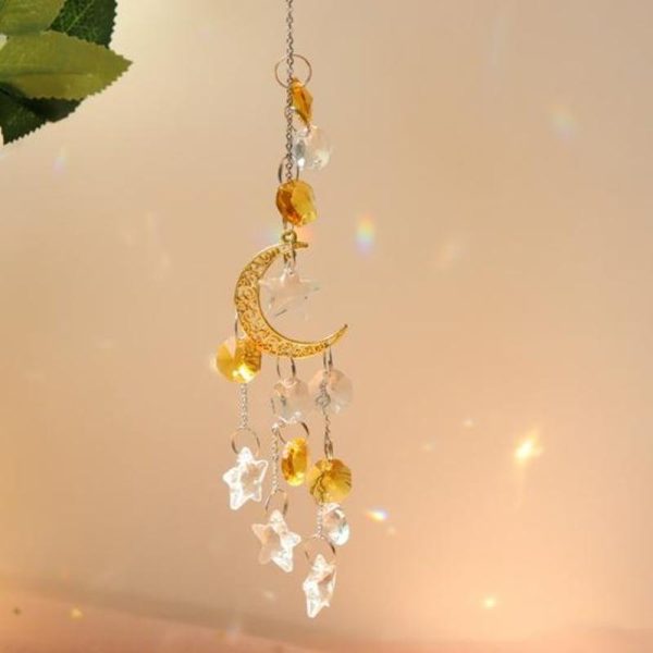 Wind Chimes & Hanging Decorations |   Hanging Pendant Delicate Star Moon Decorative Faux Crystal Attractive Windchime Sun Catcher For Living Room Wind Chimes & Hanging Decorations golden