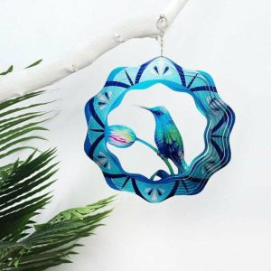 Wind Chimes & Hanging Decorations |   Hummingbird Wind Spinner With Swivel Hook Metal Art Geometric Pattern Hanging Pendant Indoor Outdoor Decoration Wind Chimes & Hanging Decorations blue