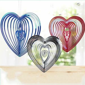 Wind Chimes & Hanging Decorations |   Kell 3D Love Heart Wind Spinner Outdoor Hanging Decorations Garden Kinetic Ornaments Wind Chimes & Hanging Decorations blue